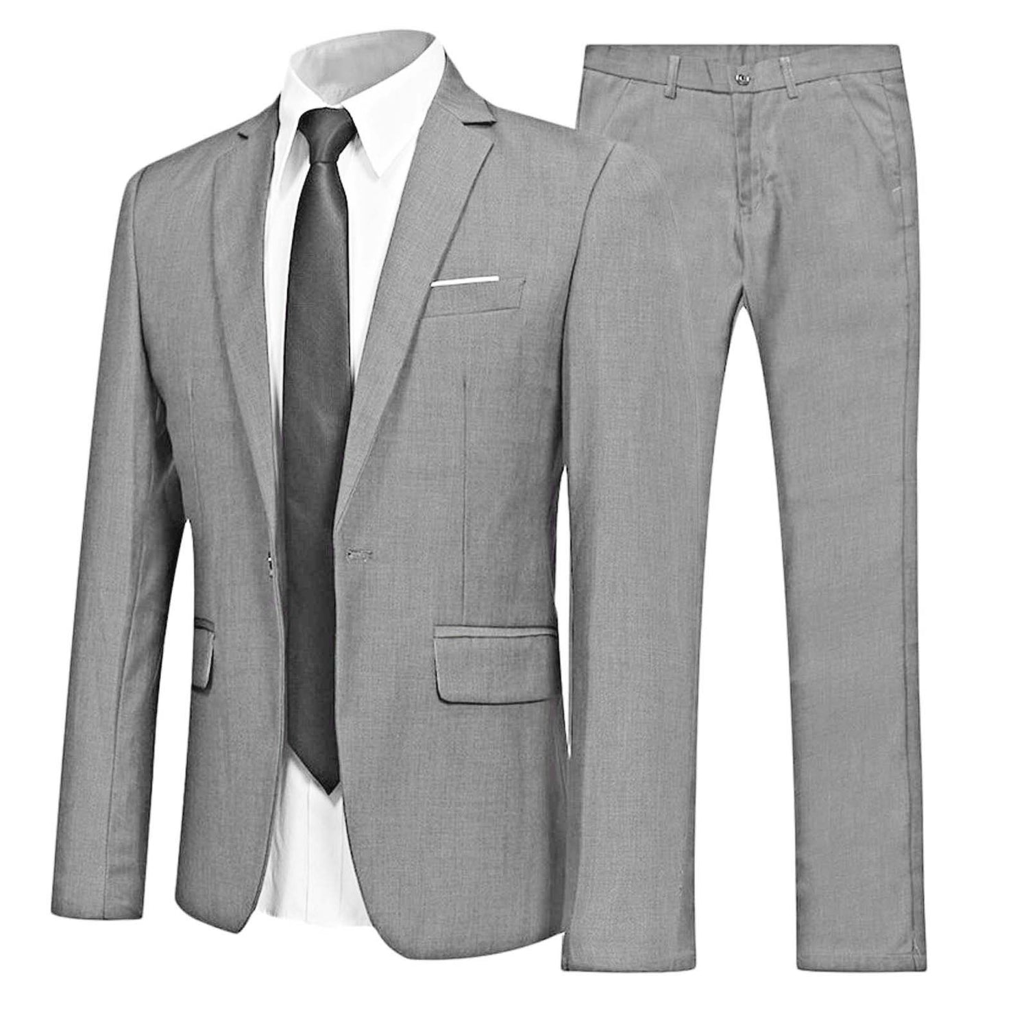 Men Gentleman Suit 2Pcs Formal Uniform Long Sleeve Lapel Blazer Jacket with Pants Office Meetings Business Wedding Party Outfits