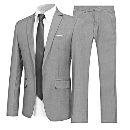 Men Gentleman Suit 2Pcs Formal Uniform Long Sleeve Lapel Blazer Jacket with Pants Office Meetings Business Wedding Party Outfits