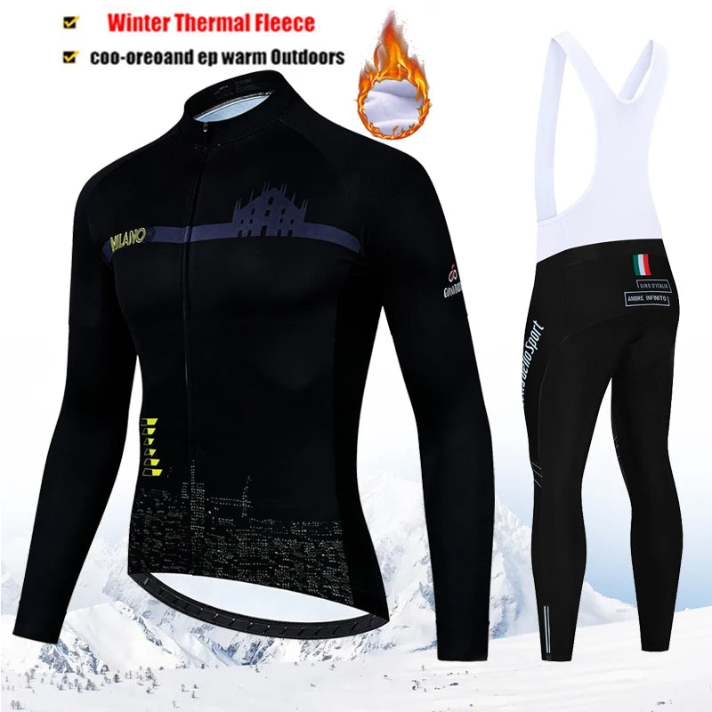 Winter Thermal Fleece Cycling Jersey Set Tour De Italy D&