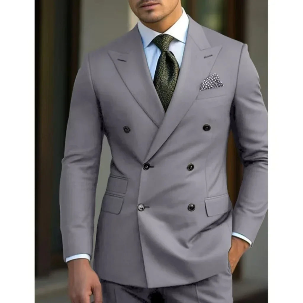 man 2 piece outfit set Pointed collar high-quality slim jackets men&