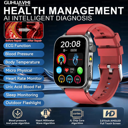 2026Hot AI-GPT Diagosis ECG Health SmartWatch Blood Pressure Lipid Uric Acid 650nm Dual-Probelaser Heart Analysis Smart bracelet