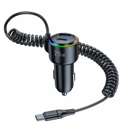 USB C Car Charger 75W Fast Charging PD 45W For QC3 0 Compatible with Dual Ports and Coiled Cable for Efficient Vehicle Charging