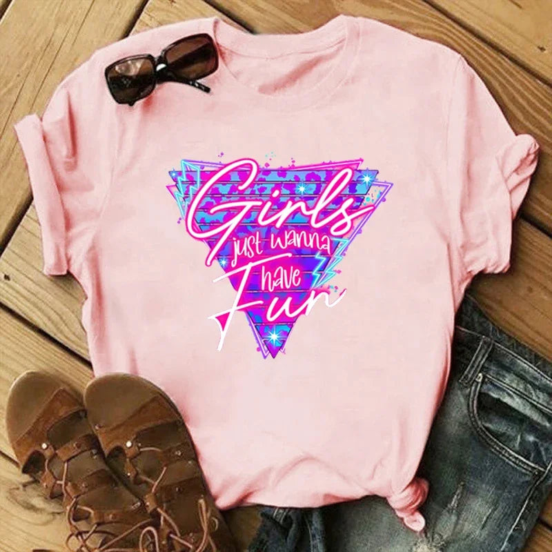 Womens  T-Shirts New Funny Girls Womens  T-Shirts Fashion Women Short Sleeve Cool Summer Casual Tops