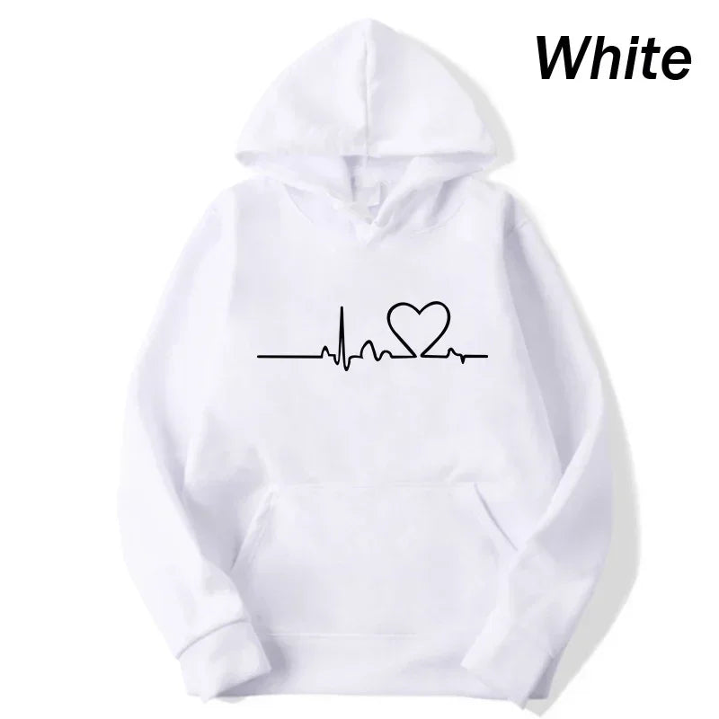 Women Casual Hoodies Heartbeat Print Men&