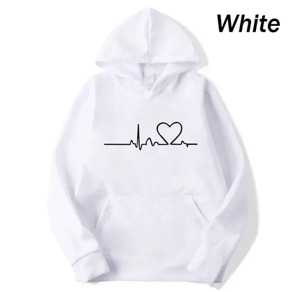 Women Casual Hoodies Heartbeat Print Men&
