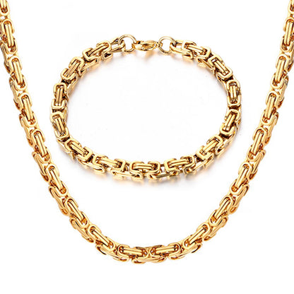 Gold Color Stainless Steel 4mm Byzantine Link Chain Bracelets Necklace For Women Men Fashion Party Wedding Jewelry Sets Gifts