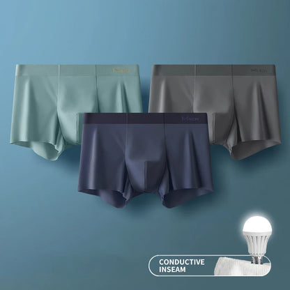MIIOW 3Pcs Ice Silk Man Underwear Boxer Metal Fiber Antistatic Men Underpants Seamless Cut Hem Men&