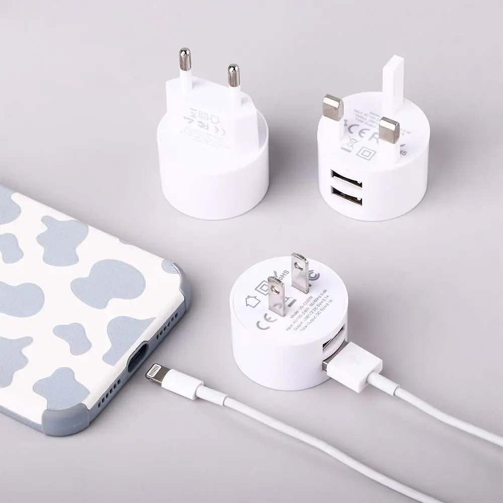 5V 2.1A Min EU UK US Plug Mobile Phone Charger for Mobile Phone 2 Ports White Travel Wall Charger