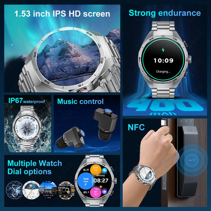 2025 New NFC Smart Watch with Earphones Bluetooth Earplugs Call Health Monitor Sports Music Headset Smartwatch for IOS Android