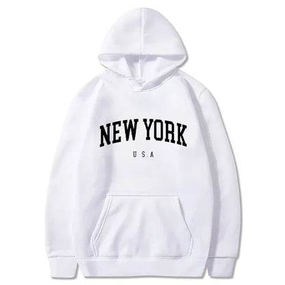 Women New York U.S.A City Hoodies Fashion Letter Printed Graphic Sweatshirts Loose CasuaMen l Harajuku Hooded Pullover Sportwear