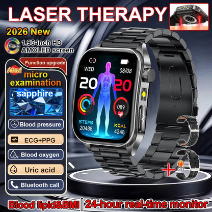 2026 New Smart Watch laser therapy health conditioning Blood oxygen Pressure Uric Acid Blood lipid ECG Smartwatch for Man Women