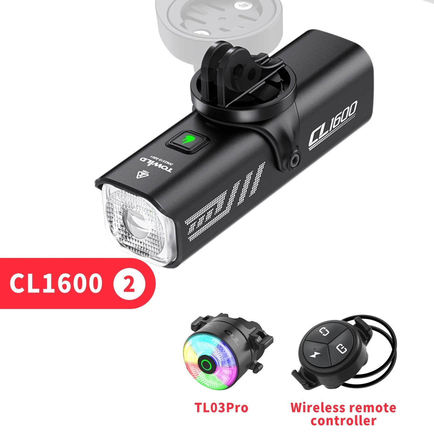 TOWILD CL1600LM Bicycle Light 5000mAh Bike Light IPX6 Flashlight Aluminum Front Lamp Type-C Charging MTB Road Cycling Headlights