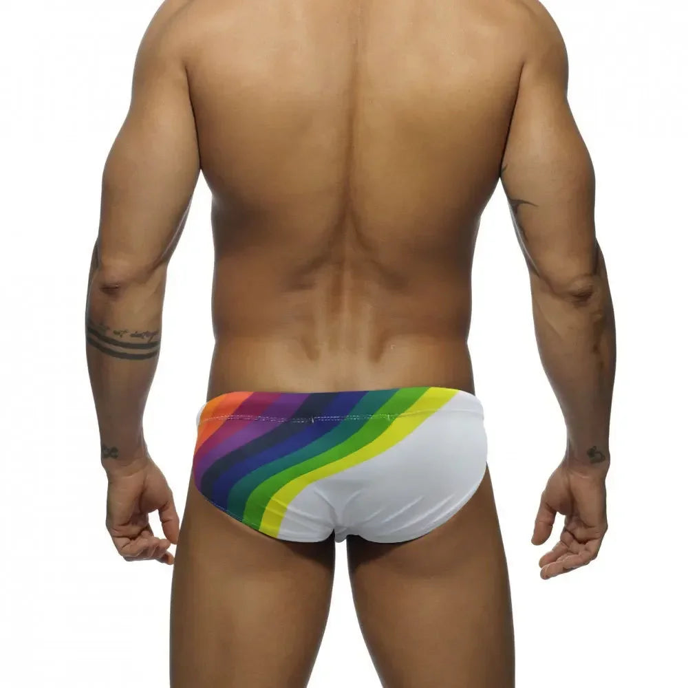 Sexy Rainbow Stripes Swimsuit Men Swimwear Swim Briefs Bikini Trunks Shorts Underwear Male Beach Surf Bath Suit Wear Panties