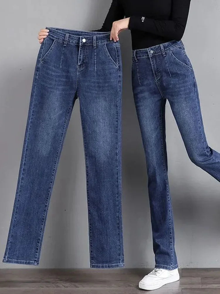 Spring Fall High Waist Straight Jeans Women New Vintage Slim Denim Pants Korean Fashion Streetwear Kot Pantolon Casual Vaqueros