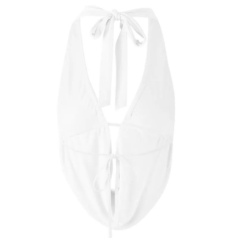 New Women Summer Tank Tops Sexy Solid Color Halter Neck Hollow Out Camisole Tie Backless Bandage Cropped Club Party Bustier Vest