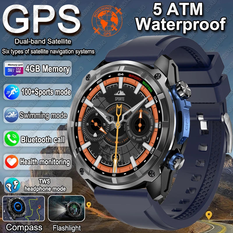 2025 New Military GPS Smart Watch Men Offline Map Compass 5ATM Waterproof 4GB Memory 860 mAh Swimming Sapphire Screen Smartwatch