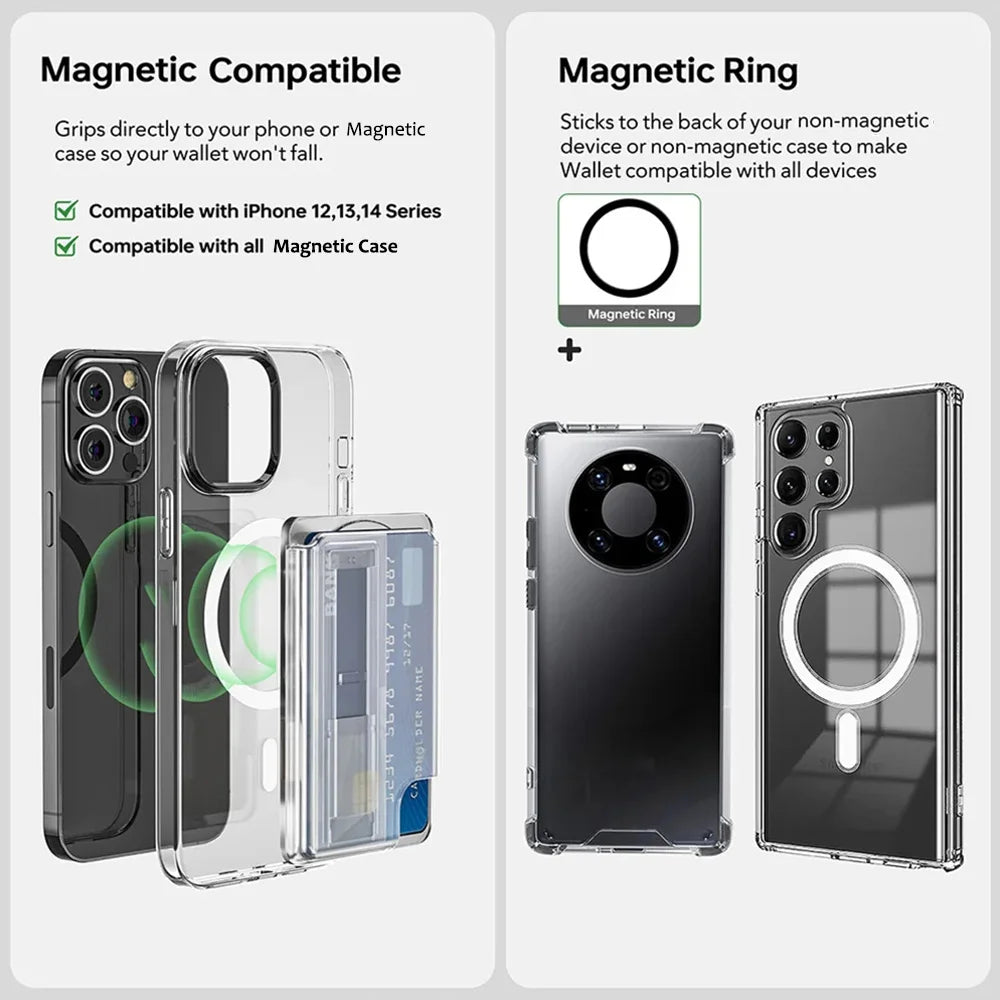 Grippopso Magnetic Wallet Universal Phone Card Holder Wallet Case for iPhone 16 15 14 Pro Max 14 13 with Grip Card Holder