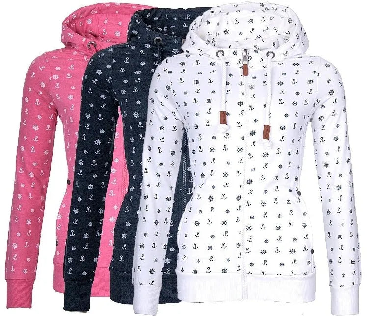 Floral Print Loose Long Sve Zipper Jaet Women&