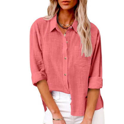 Women Casual Loose Solid Shirt Spring Summer Fashion Elegant Long Sleeve Button Office Holiday Top Shirts Blouses Women Casual