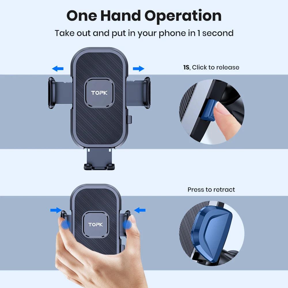 TOPK Phone Holders for Your Car Phone Holder Mount, 360° Rotation for Easy Viewing, Compatible with All Smartphones