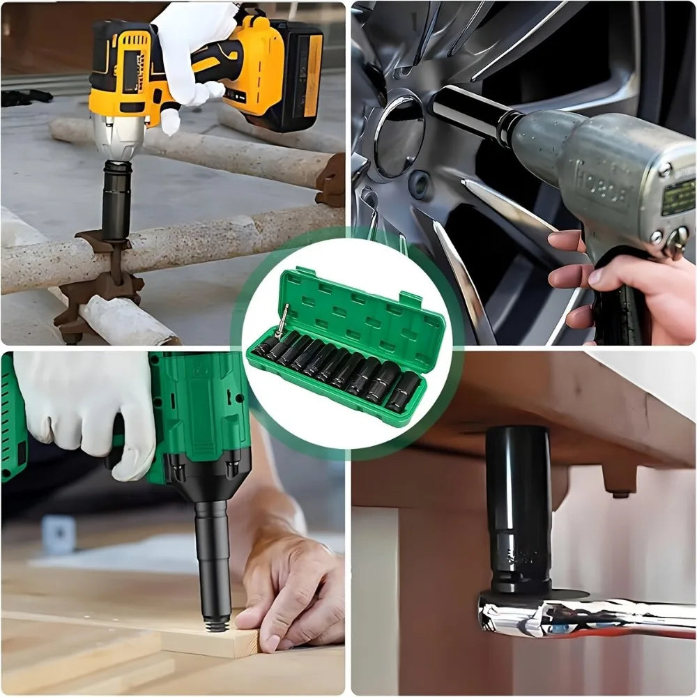 1/2Inch Drive 6-Point Impact Socket Set 10-Piece Metric Sizes 8-24m/10-24mm Carbon Steel Impact Socket Set with Hard Storage Box