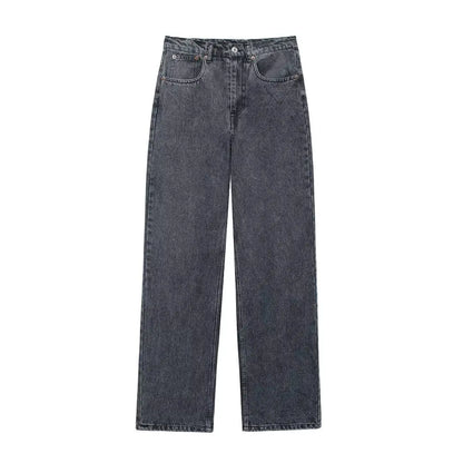 Jeans For Women 2024 Denim Solid Loose Zipper Fly Female Hole Trouser Pockets Wild Basic Commute Woman Wide Leg Long Pant