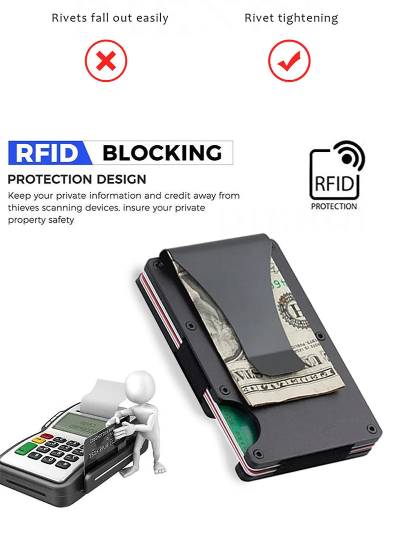 Minimalist Slim RFID Blocking Wallet For Men - Light Weight, Durable &amp; Compact- Aluminum Wallet With Money Clip (Black）