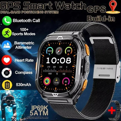 2025 NEW TANK X5 Smartwatch 5ATM Waterproof GPS Dual-Frequency tracking 1.96" AMOLED 530mAh Compass 170+ Sports Fitness Tracker