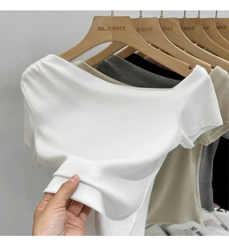Womens Long Sleeve Off Shoulder T Shirts 2026 Tight Knit Sexy Slim Fitted Casual Women&