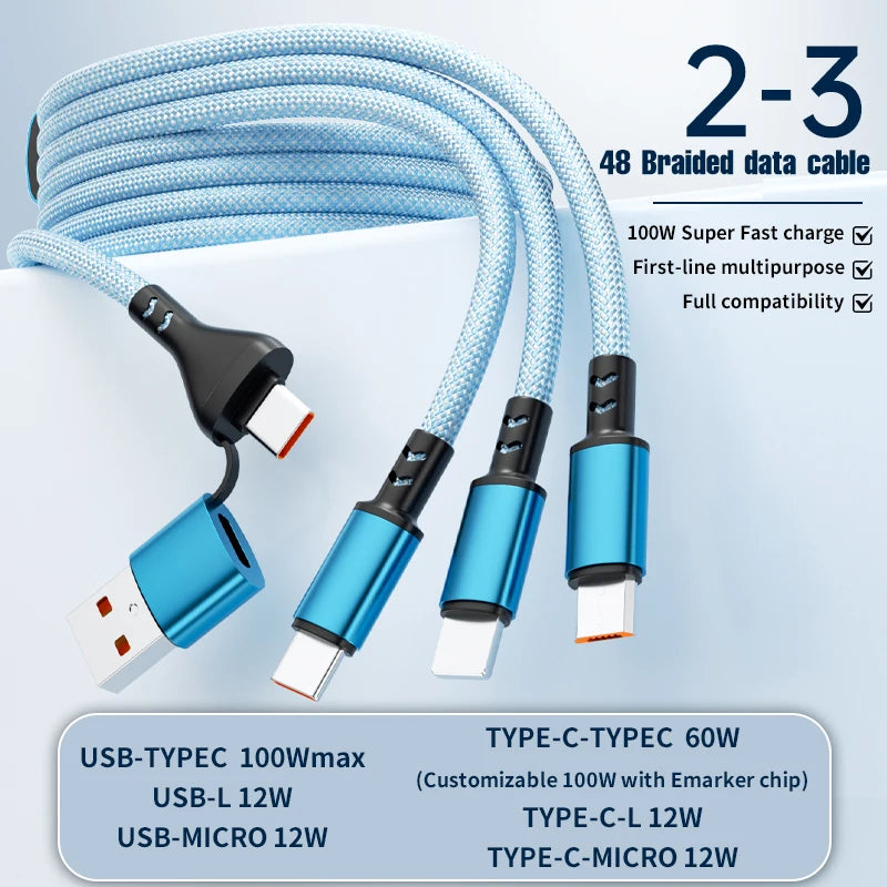 Two Tow Three 100w Braided Fast Charge Data Cable Pd For Mobile Phone Tablet Fully Compatible With Huawei Xiaomi Multi Interface