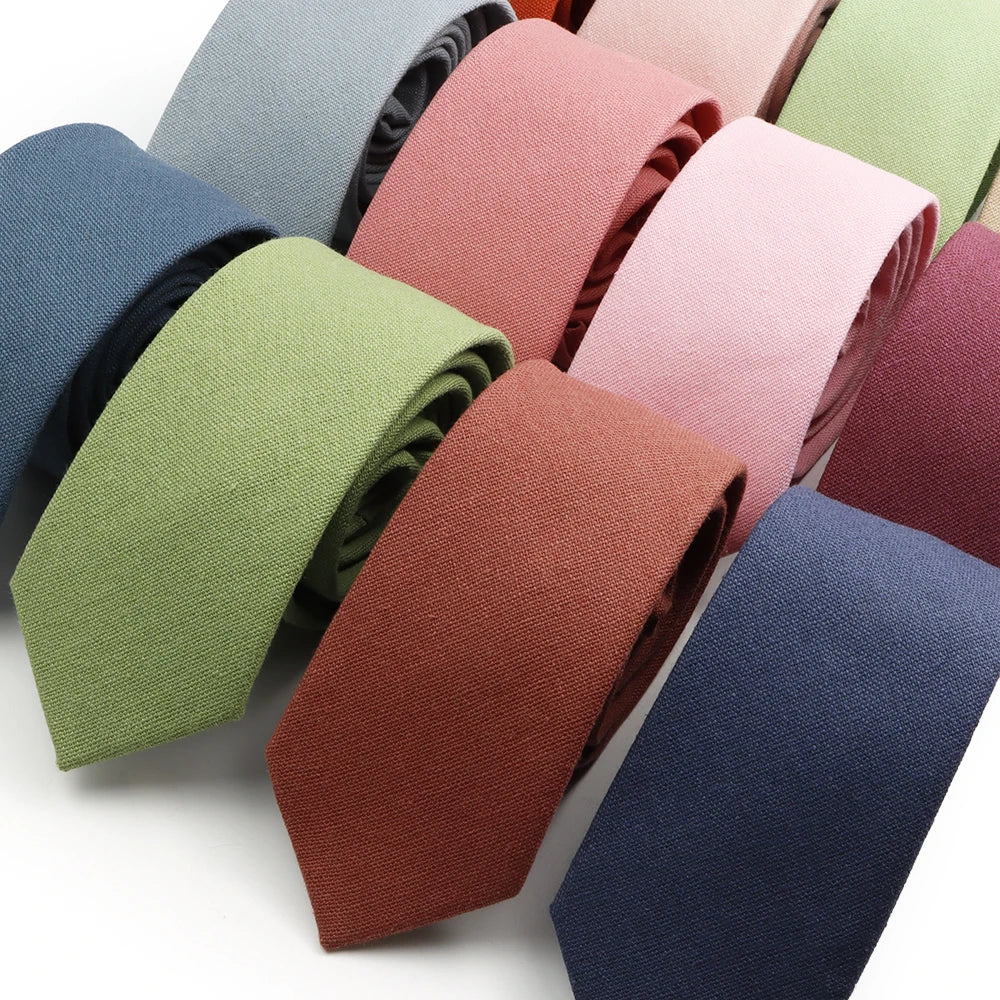 Mens Ties 6cm Classic Cotton Handmade Skinny Neck Ties For Men Soild Color Narrow Collar Slim Orange Grey Blue Tie Casual Tie