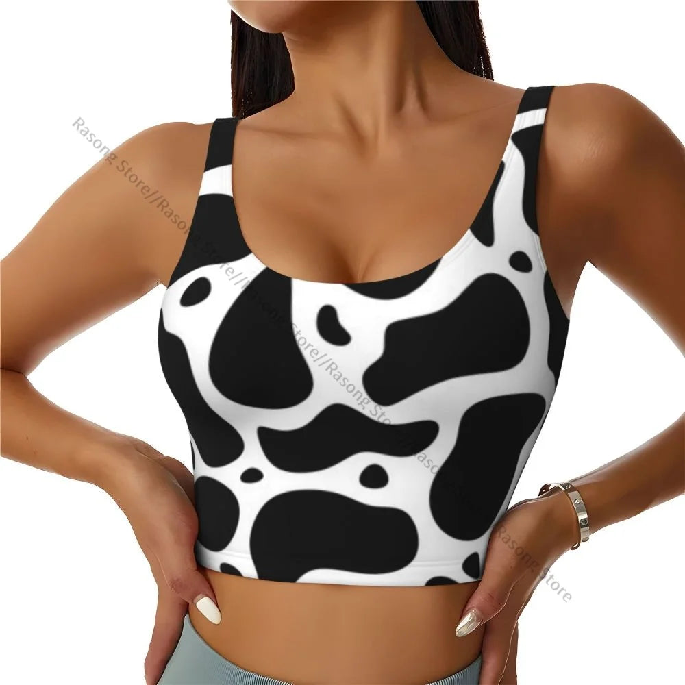 Women Sexy Sports Vest Cow Domestic Pattern Female Streetwear Sport Lingerie Tee Crop Top