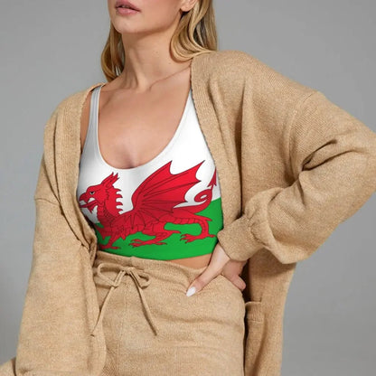 Women Sexy Sports Vest Wales Flag Female Streetwear Sport Lingerie Tee Crop Top
