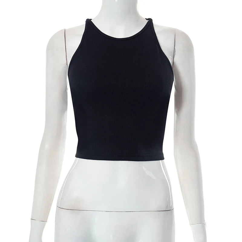 Y2K Backless Crop Top for Women Sleeveless Sexy Cute Black Vest Tank Top Summer Fashion Cropped Vest 2000s Style Female Clothing