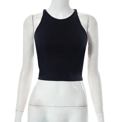 Y2K Backless Crop Top for Women Sleeveless Sexy Cute Black Vest Tank Top Summer Fashion Cropped Vest 2000s Style Female Clothing