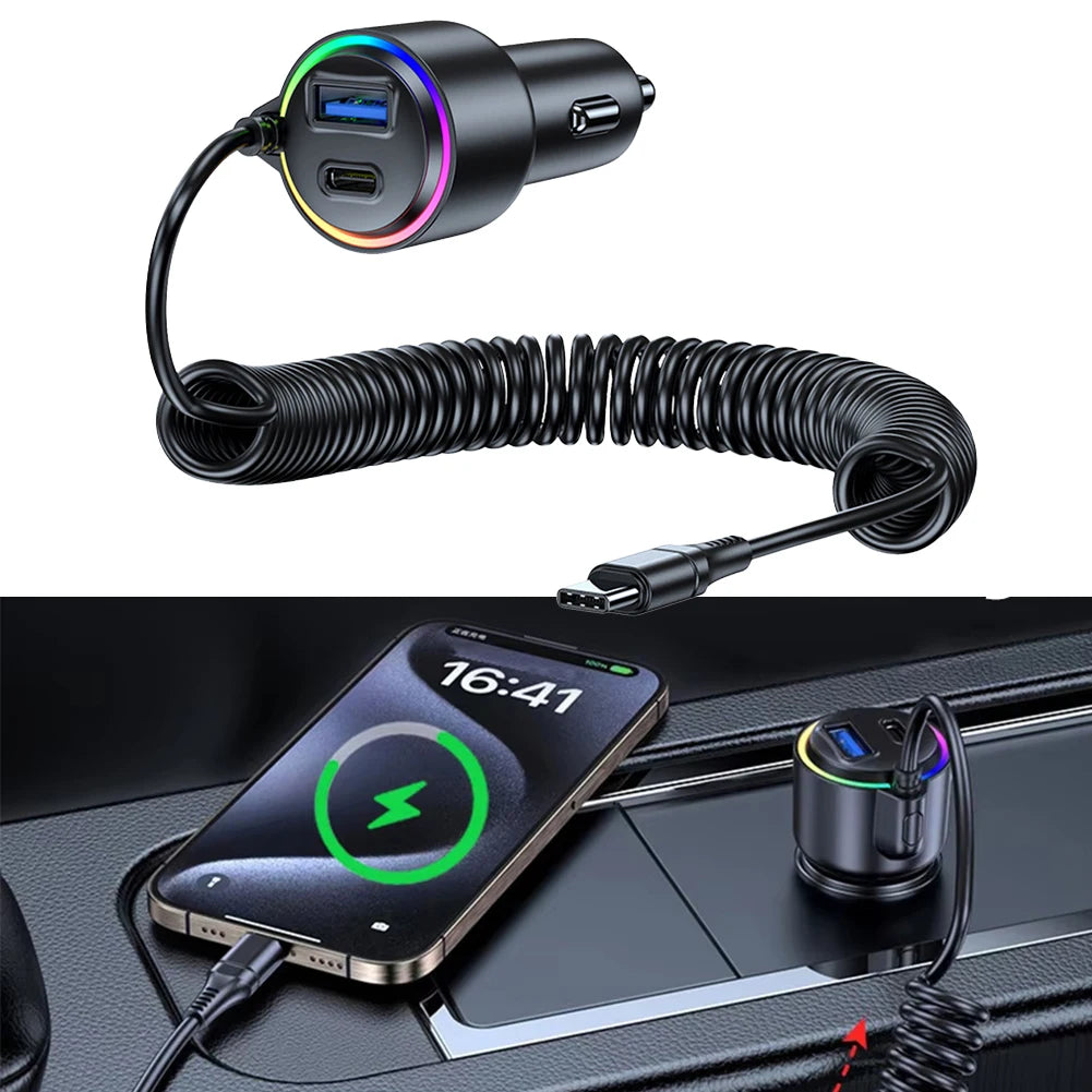 USB C Car Charger 75W Fast Charging PD 45W For QC3 0 Compatible with Dual Ports and Coiled Cable for Efficient Vehicle Charging