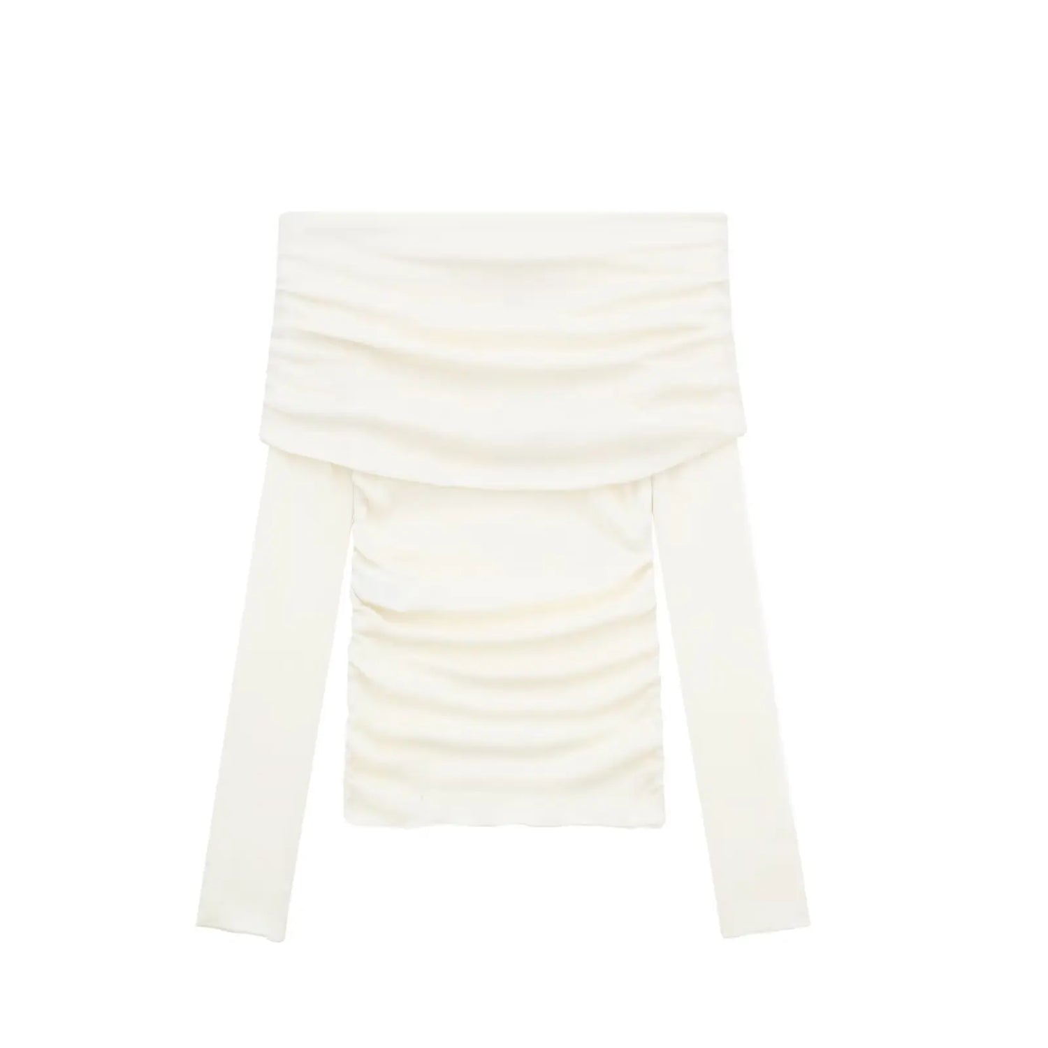 HH 2025 Woman Sexy Off Shoulder Long Sleeve T-Shirts Cotton Top New Women Short Ruched Simple Basic Translucent Tshirts