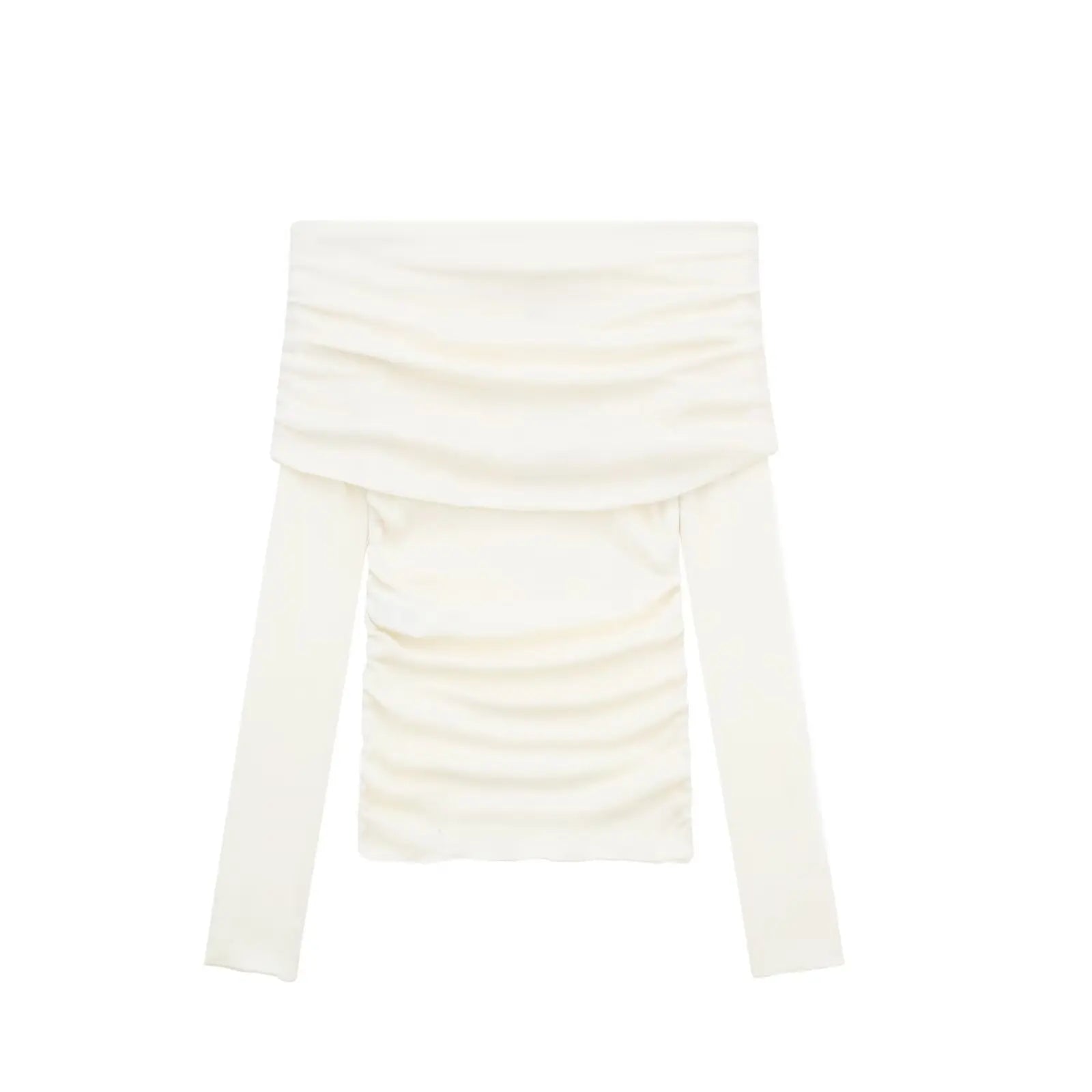HH 2025 Woman Sexy Off Shoulder Long Sleeve T-Shirts Cotton Top New Women Short Ruched Simple Basic Translucent Tshirts