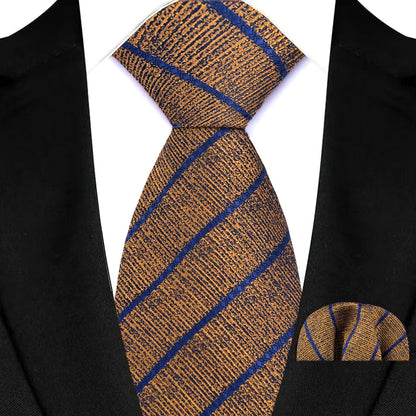 Mens 8cm Tie Set Orange Brown Floral Stripes Wedding Tie Hadkerchief Set For Men Fashion Design Quality Hanky Necktie Set