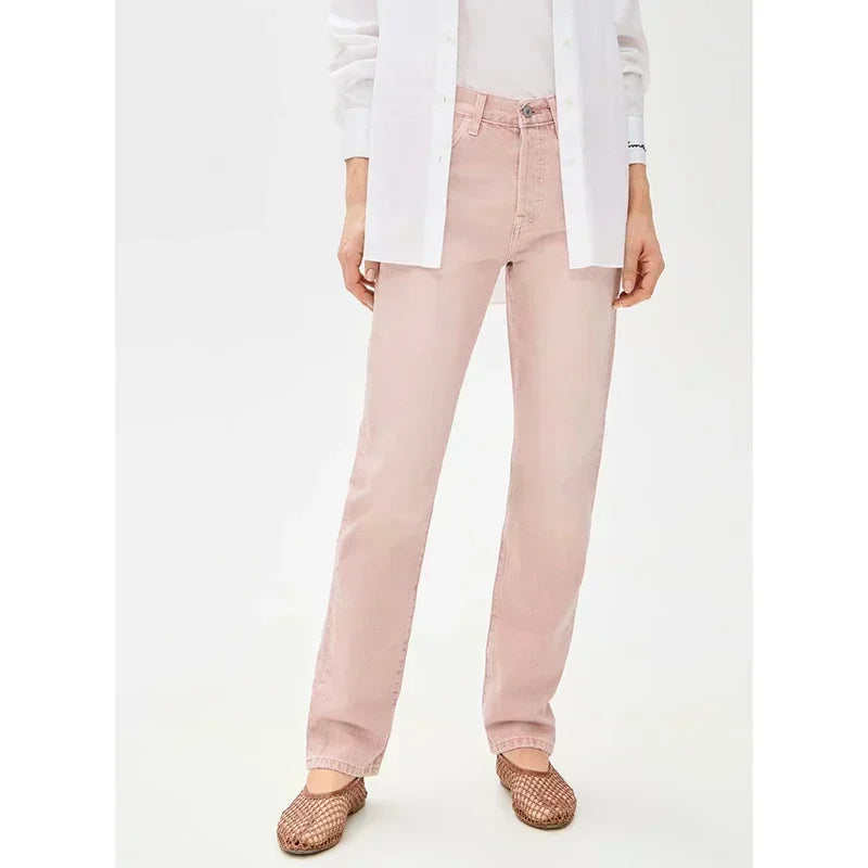 2025 Ins Fashion Jeans Women Comfortable High Waisted White Jeans Girls Thin Stretch Denim Pants Female Straight Leg Trousers