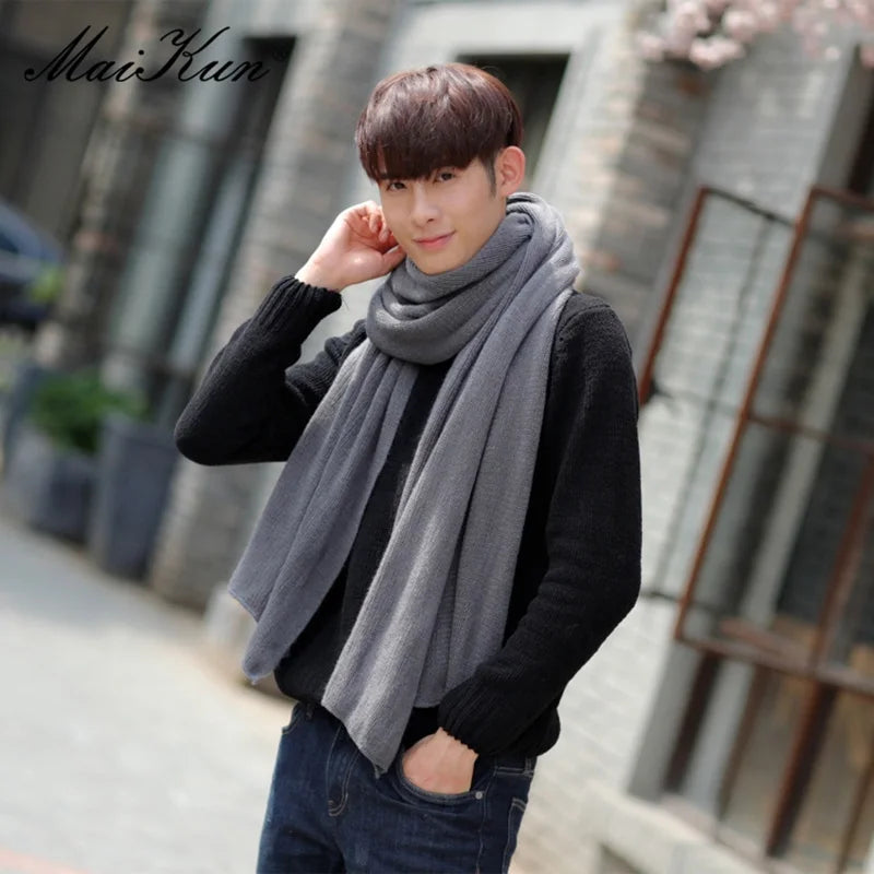 Maikun Thick Knitted Scarf For Men Fashion Winter Increase Simple Solid Color Scarf Men&