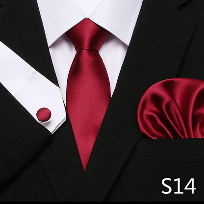 Men`s Tie Red Plaid print Jacquard Woven Tie Hanky Cufflinks Sets For Formal Wedding Business Party Free Postage