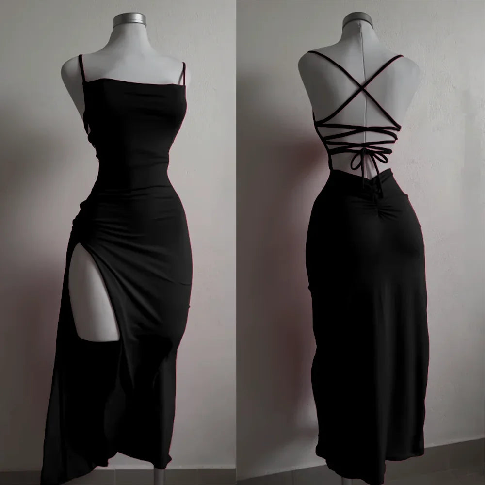 2025 explosive new dress summer high sensibility halter strap Spice Girl bag hip dress