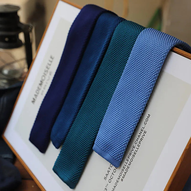 6CM Knit Tie Slim Fashion Knitted Ties For Men Solid Black White Blue Burgundy Knitted Skinny Men Necktie