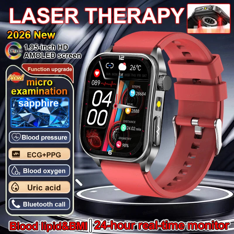2026 New Smart Watch laser therapy health conditioning Blood oxygen Pressure Uric Acid Blood lipid ECG Smartwatch for Man Women