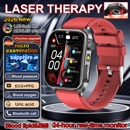 2026 New Smart Watch laser therapy health conditioning Blood oxygen Pressure Uric Acid Blood lipid ECG Smartwatch for Man Women