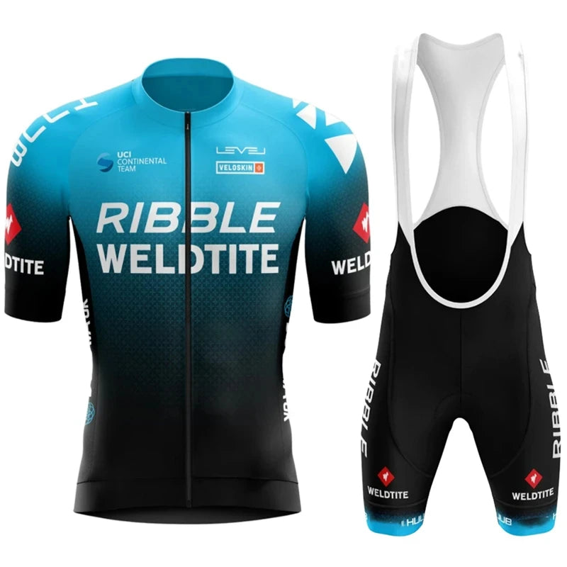 Ribble Weldtite Pro Team Cycling Jersey Set Summer Breathable Bicycle Men&