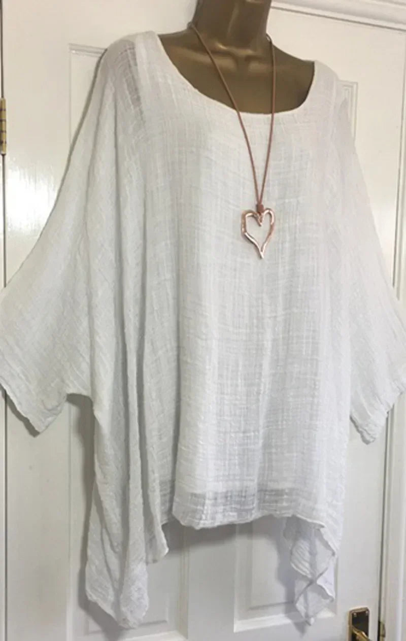2024 Women t-shirts Plus Size 5XL T-Shirt Linen O Neck Casual Loose Shirt Summer Autumn New Solid Batwing Long Sleeve