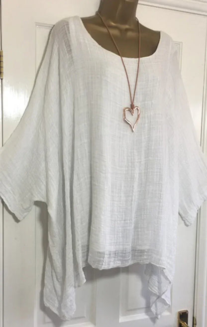 2024 Women t-shirts Plus Size 5XL T-Shirt Linen O Neck Casual Loose Shirt Summer Autumn New Solid Batwing Long Sleeve