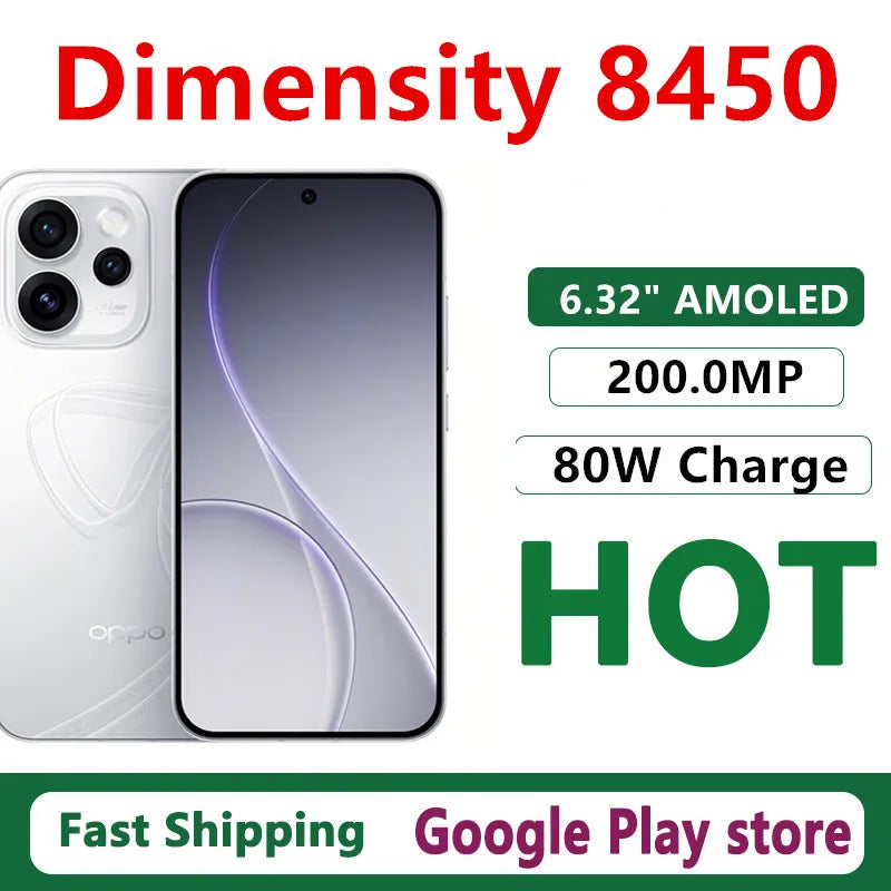 Original Oppo Reno 15 Mobile Phone Dimensity 8450 OTA 120HZ 200.0MP Camera 80W Charge 6200mAh IP69 Waterproof 6.32" AMOLED